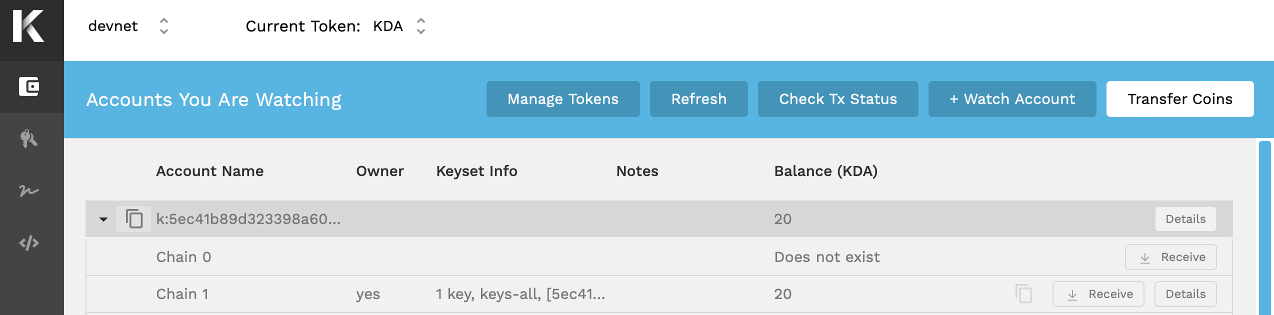 Verify your administrative account in Chainweaver